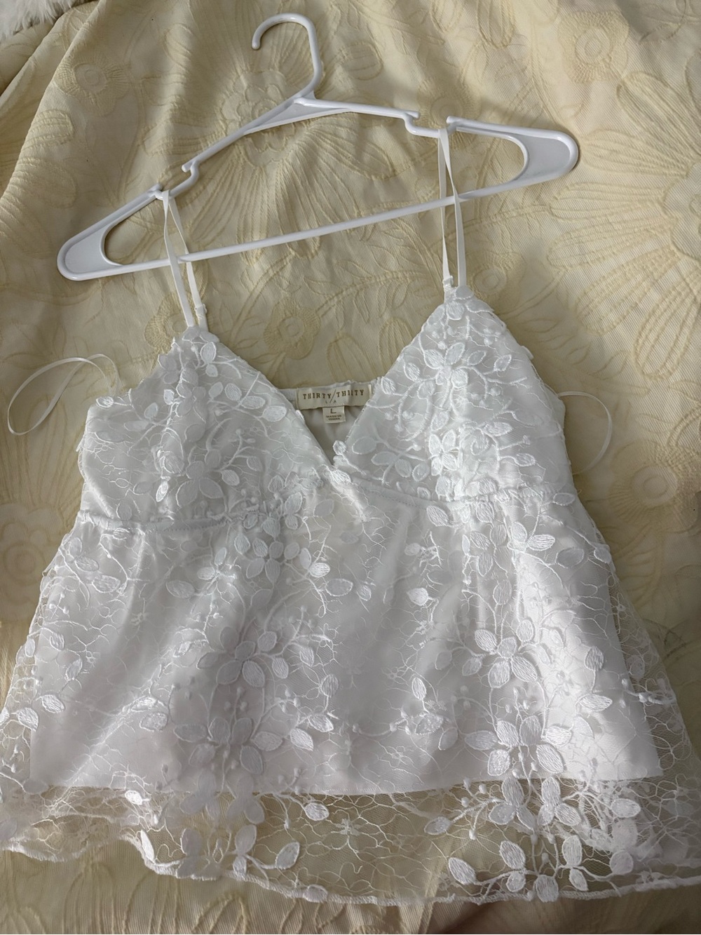 White Floral Lace Spaghetti Strap Cami Top